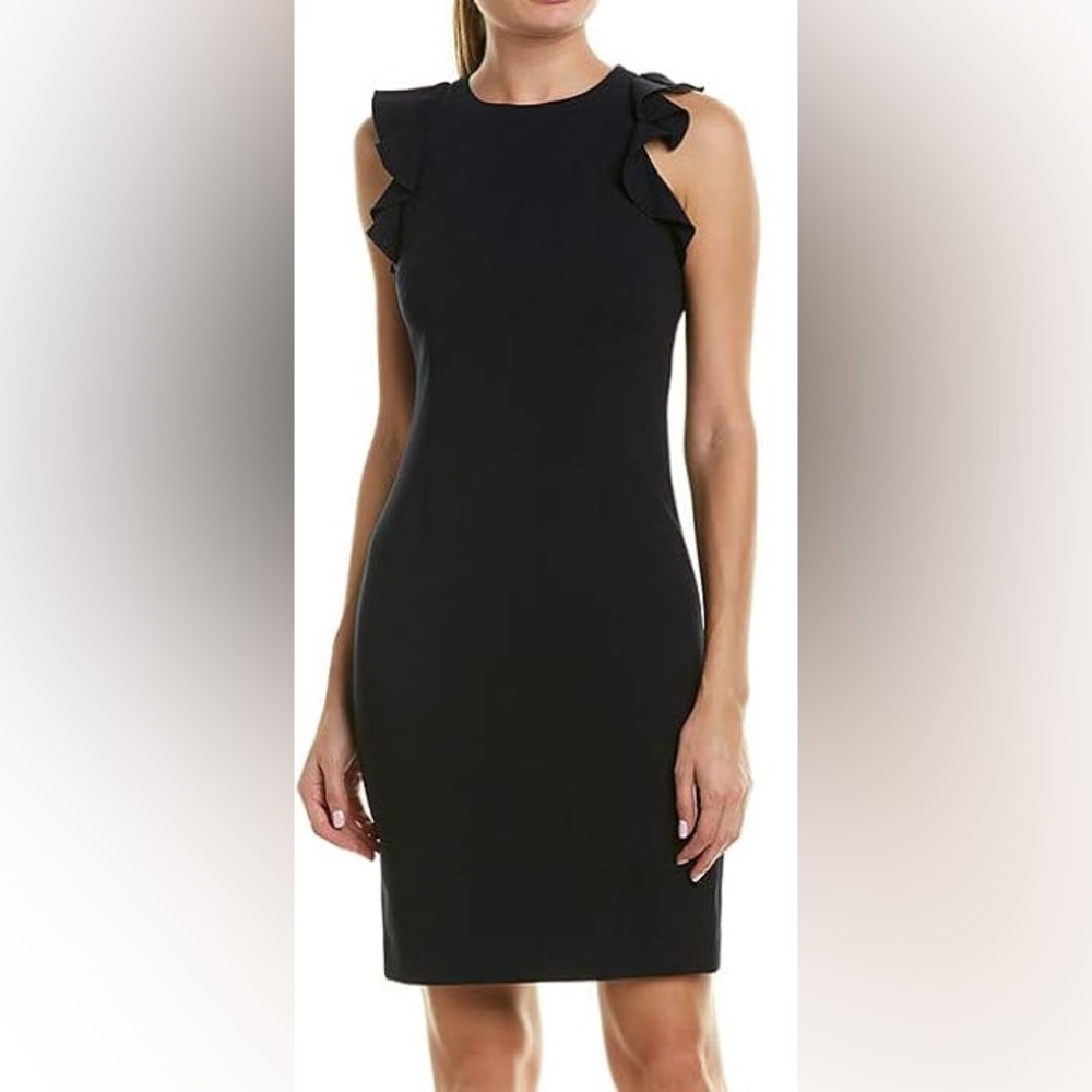 Tahari Women's Tania Boat Neck Ruffle Shoulder Sleeve Crepe Dress - Size 14 💃✨🌹